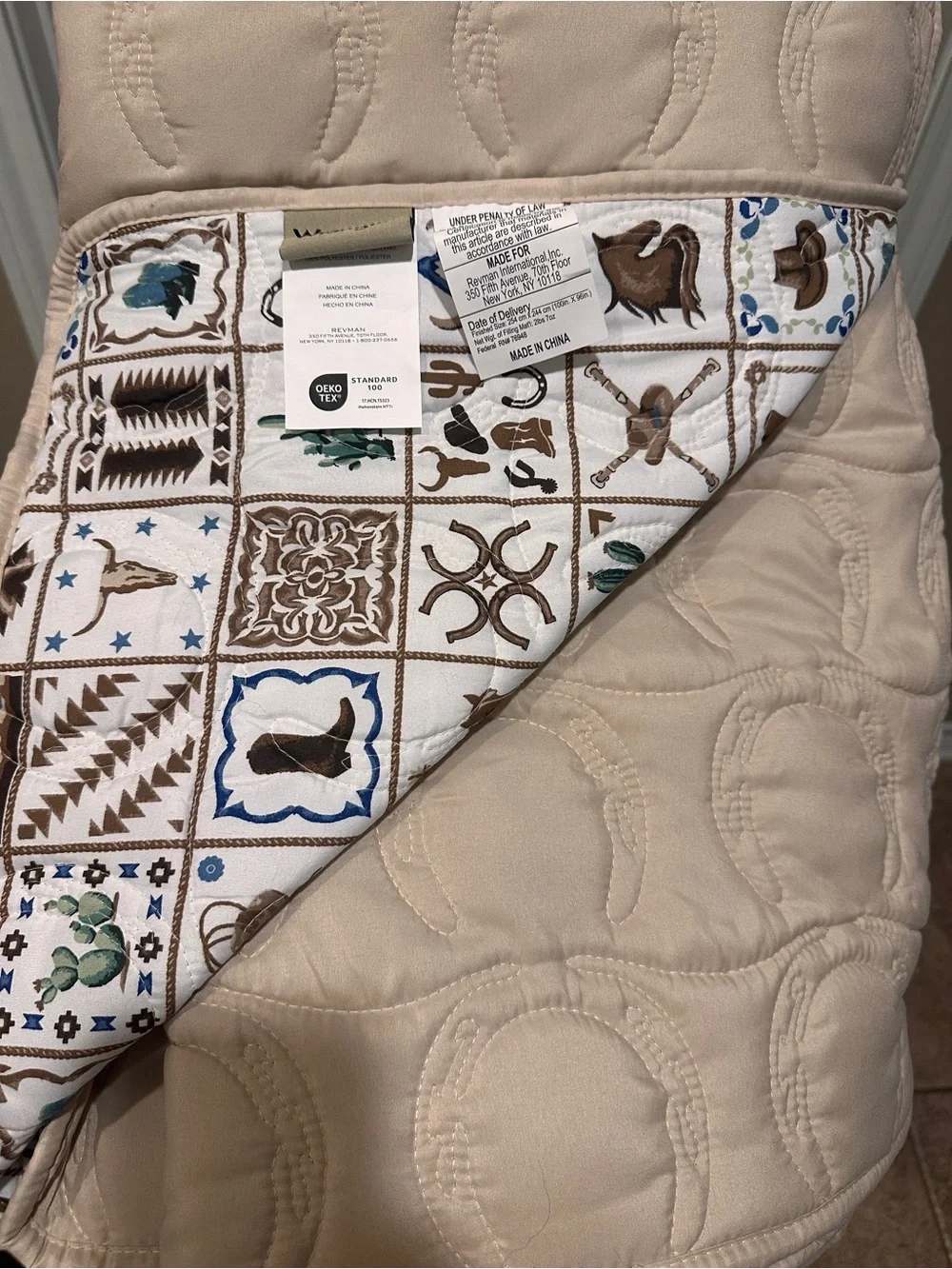 Wrangler Beige King Novelty Stitch Quilt Set